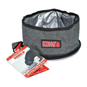 KONG Fold-Up Packable Travel Dog Food Bowl 8.5 Cups Foldable Clip Washable Zip